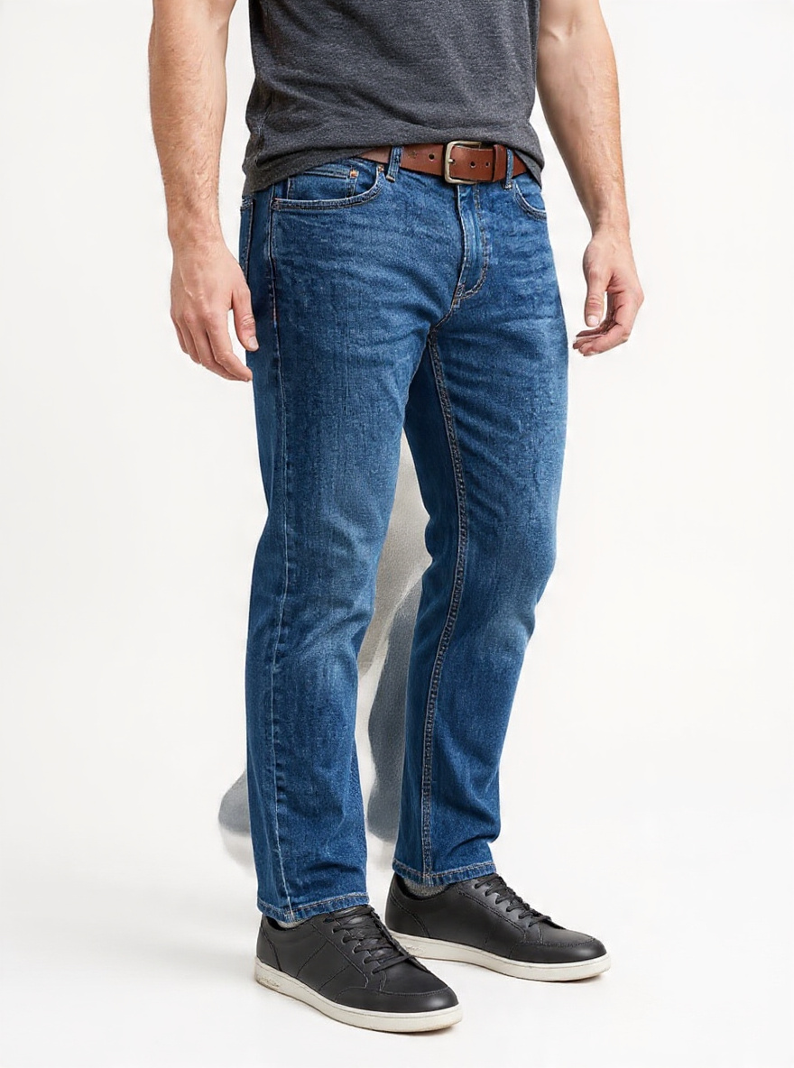 Men Slim Fit Medium Blue Stone Washed Casual Denim Jeans - Right Side