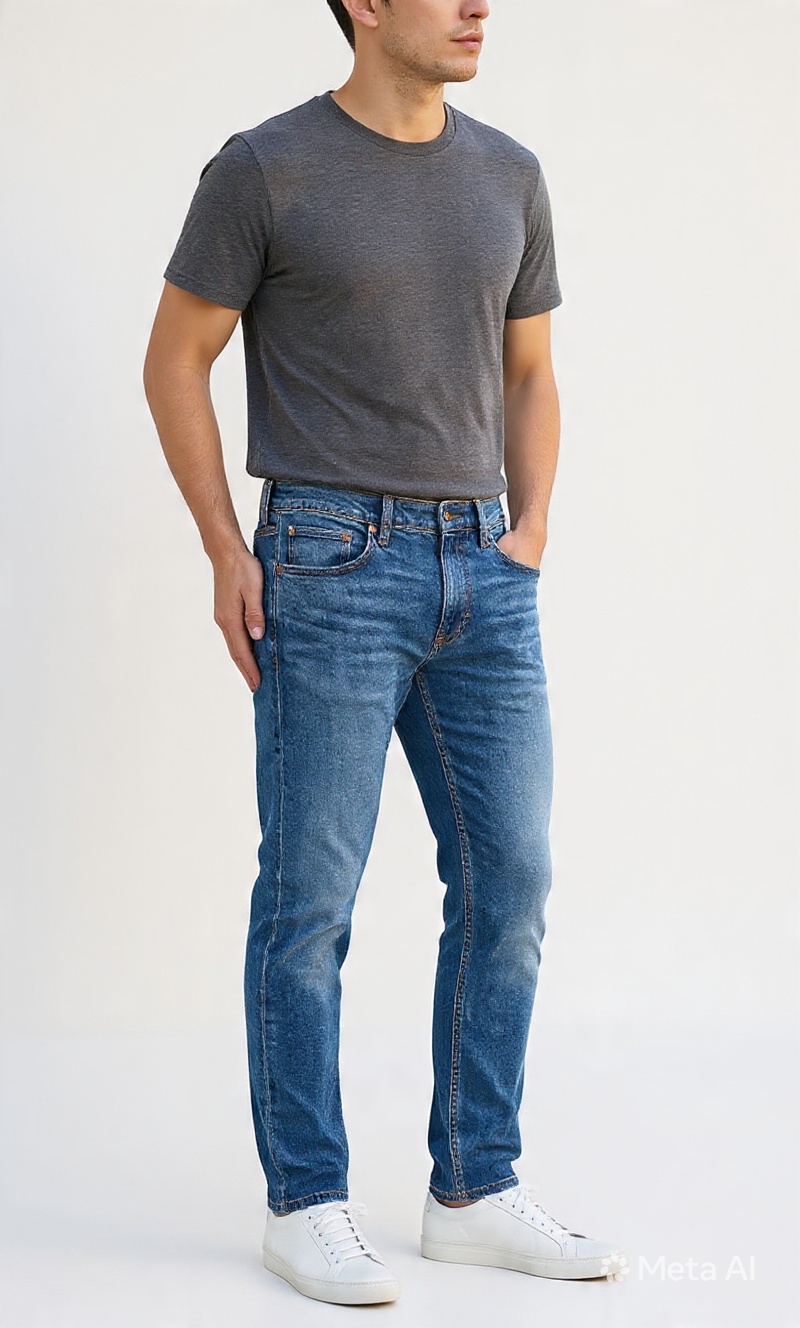 Men Straight Fit Medium Blue Stone Washed Casual Denim Jeans - Left Side