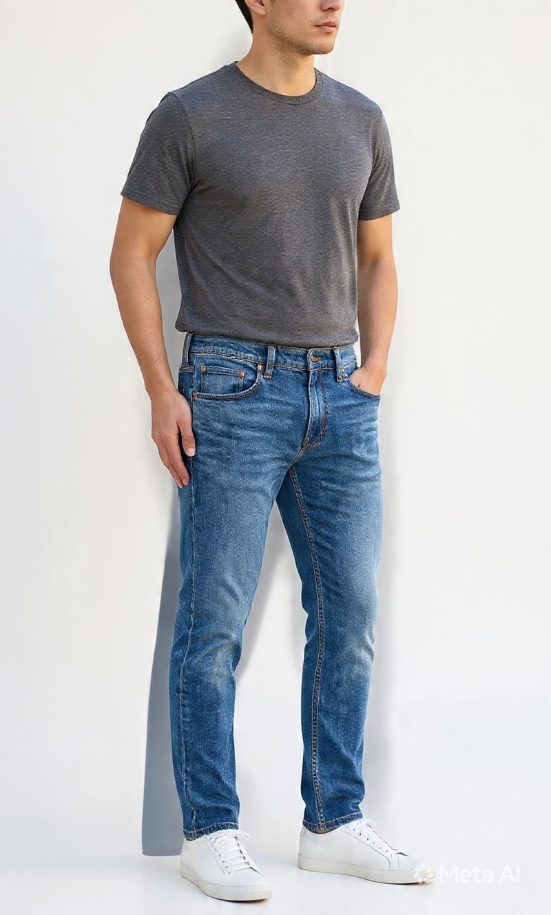 Men Straight Fit Medium Blue Stone Washed Casual Denim Jeans - Right Side