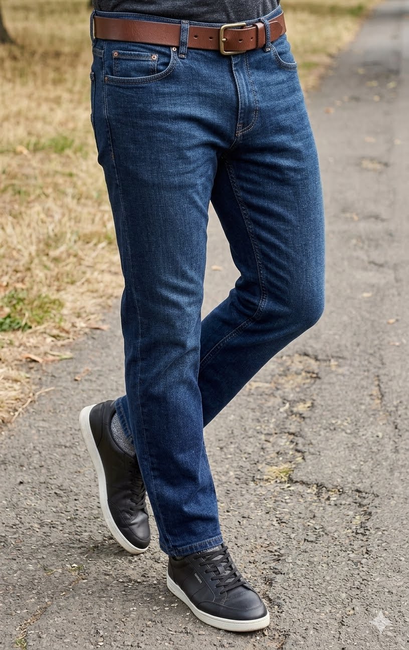 Men Slim Fit Indigo Dark Blue Dark Washed Casual Denim Jeans - Front View