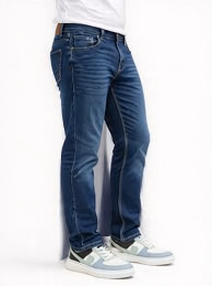 Men Straight Fit Indigo Dark Blue Dark Washed Casual Denim Jeans - Left Side