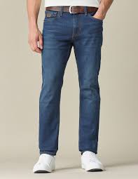Men Regular Fit Indigo Dark Blue Dark Washed Casual Denim Jeans - Front View