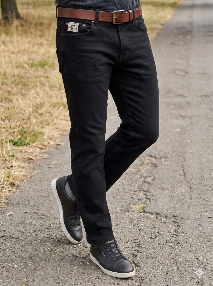 Men Straight Fit Black Casual Denim Jeans - Front View