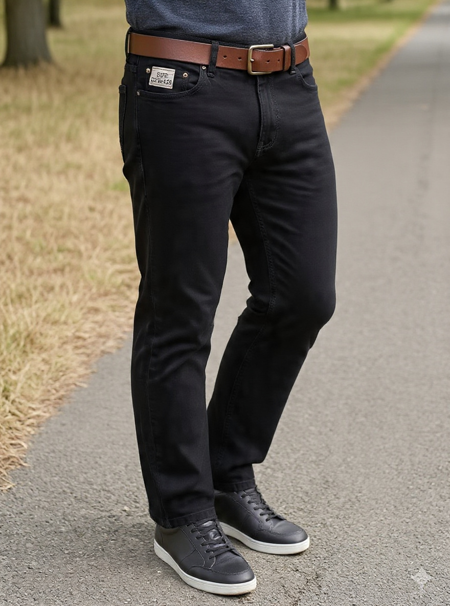 Men Straight Fit Black Casual Denim Jeans - Detail View