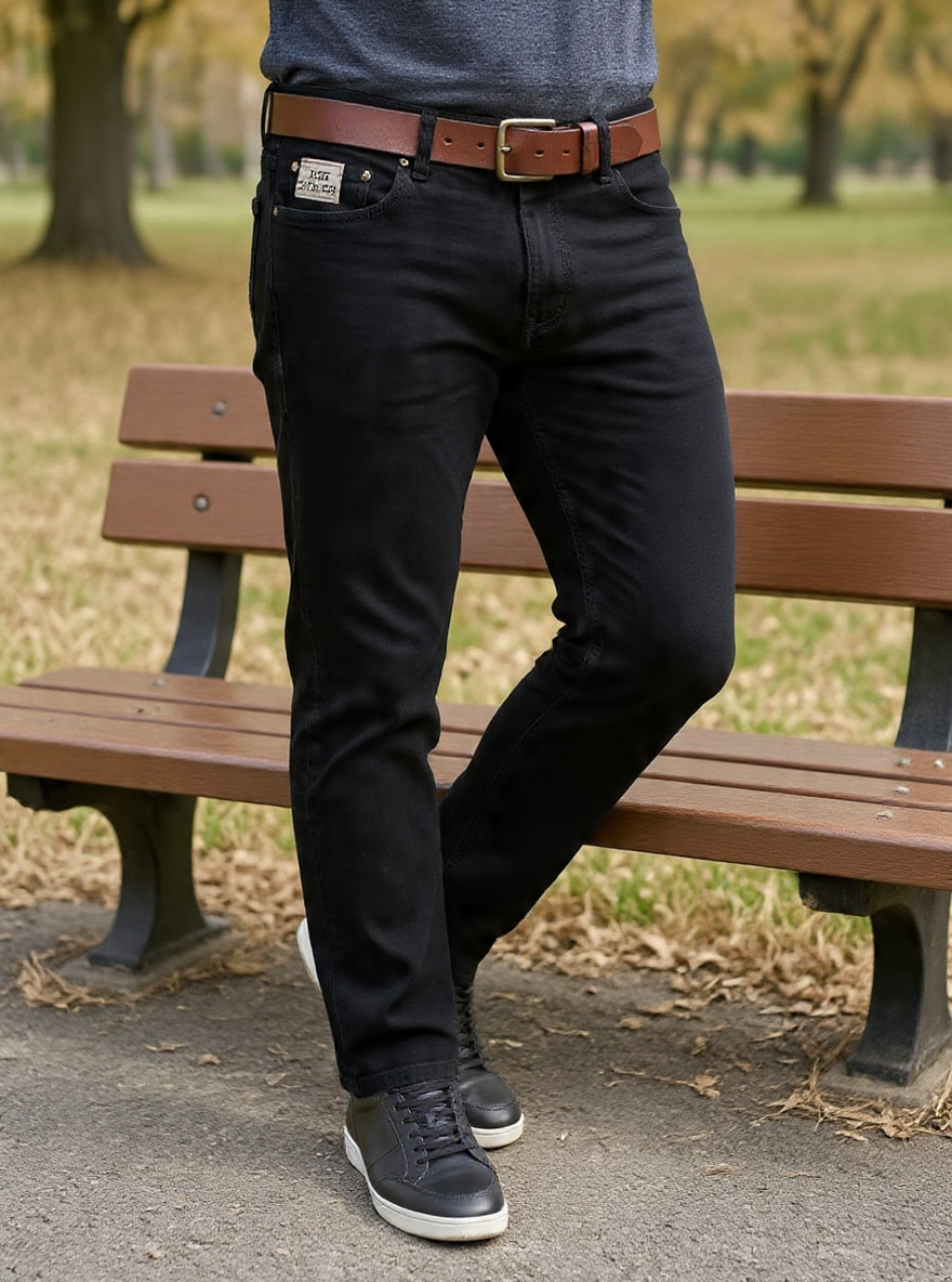 Men Straight Fit Black Casual Denim Jeans - Left Side