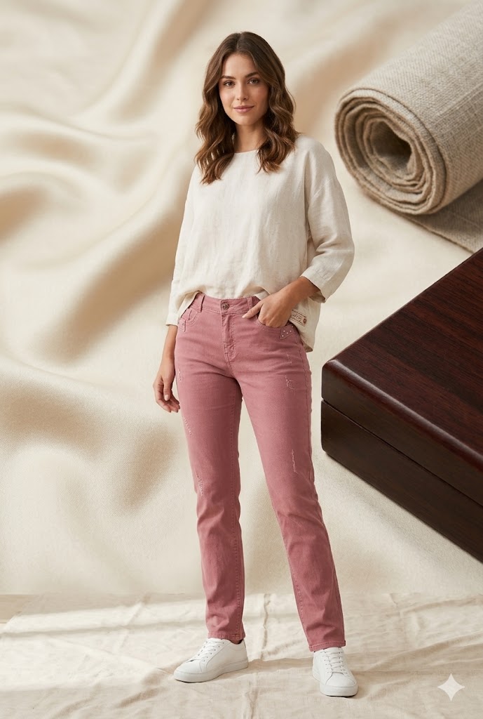 Women Straight Fit Dusty Pink Casual Denim Jeans other - Front View