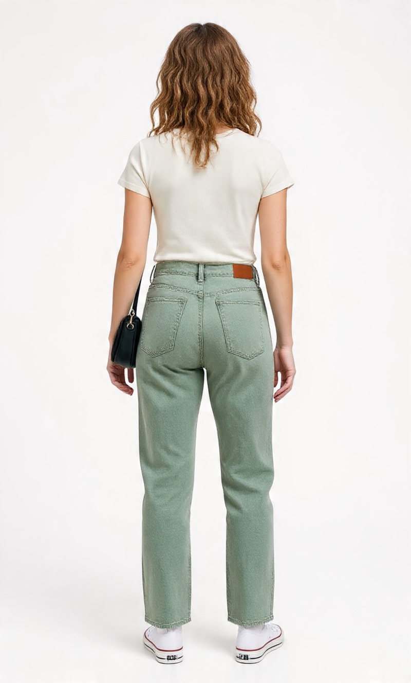 Women Straight Fit Olive Green Casual Denim Jeans other - Back View
