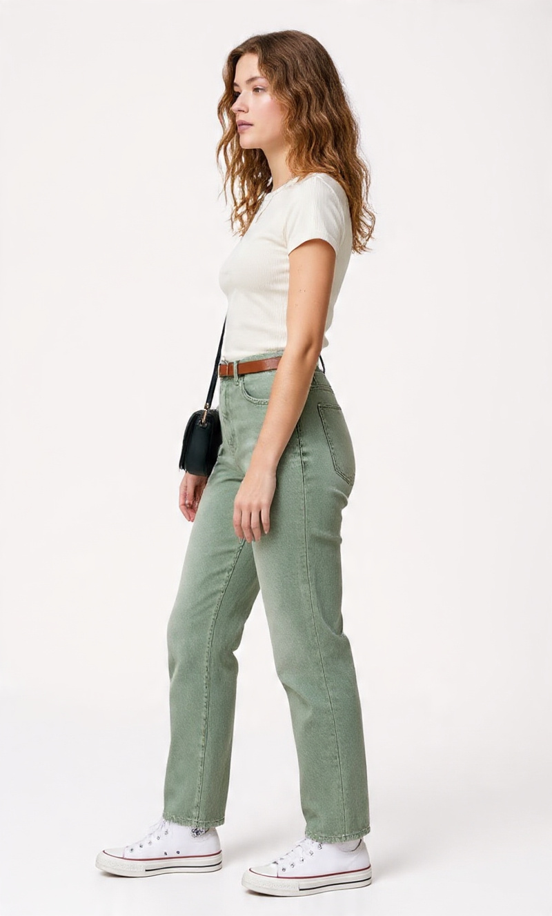 Women Relaxed Fit Olive Green Casual Denim Jeans other - Right Side