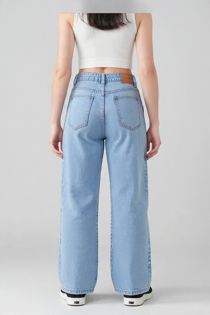 Women Ice Blue Relaxed Fit High-Rise Wide-Leg Denim Jeans