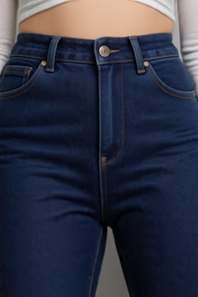 Women High-Rise Regular Fit Straight-Leg Dark Blue Denim Jeans - Left Side