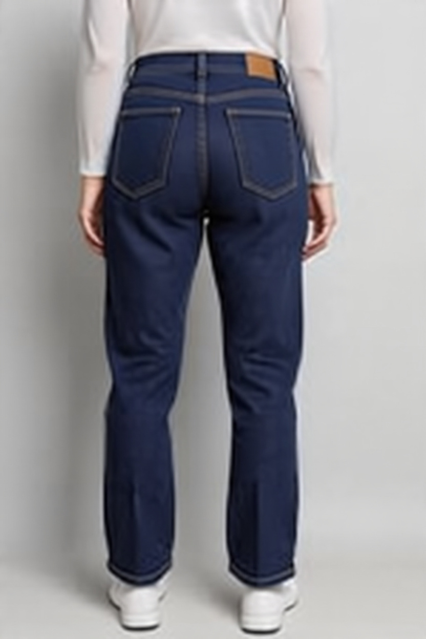 Women High-Rise Regular Fit Straight-Leg Dark Blue Denim Jeans