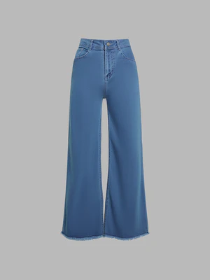 Women High-Rise Relaxed Fit Wide-Leg Palazzo Style Stone-Washed Sky Blue Denim Jeans - Front View