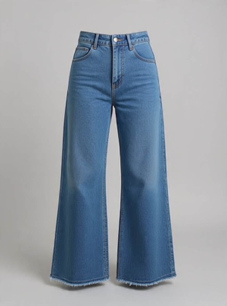 Women High-Rise Relaxed Fit Wide-Leg Palazzo Style Stone-Washed Sky Blue Denim Jeans - Back View