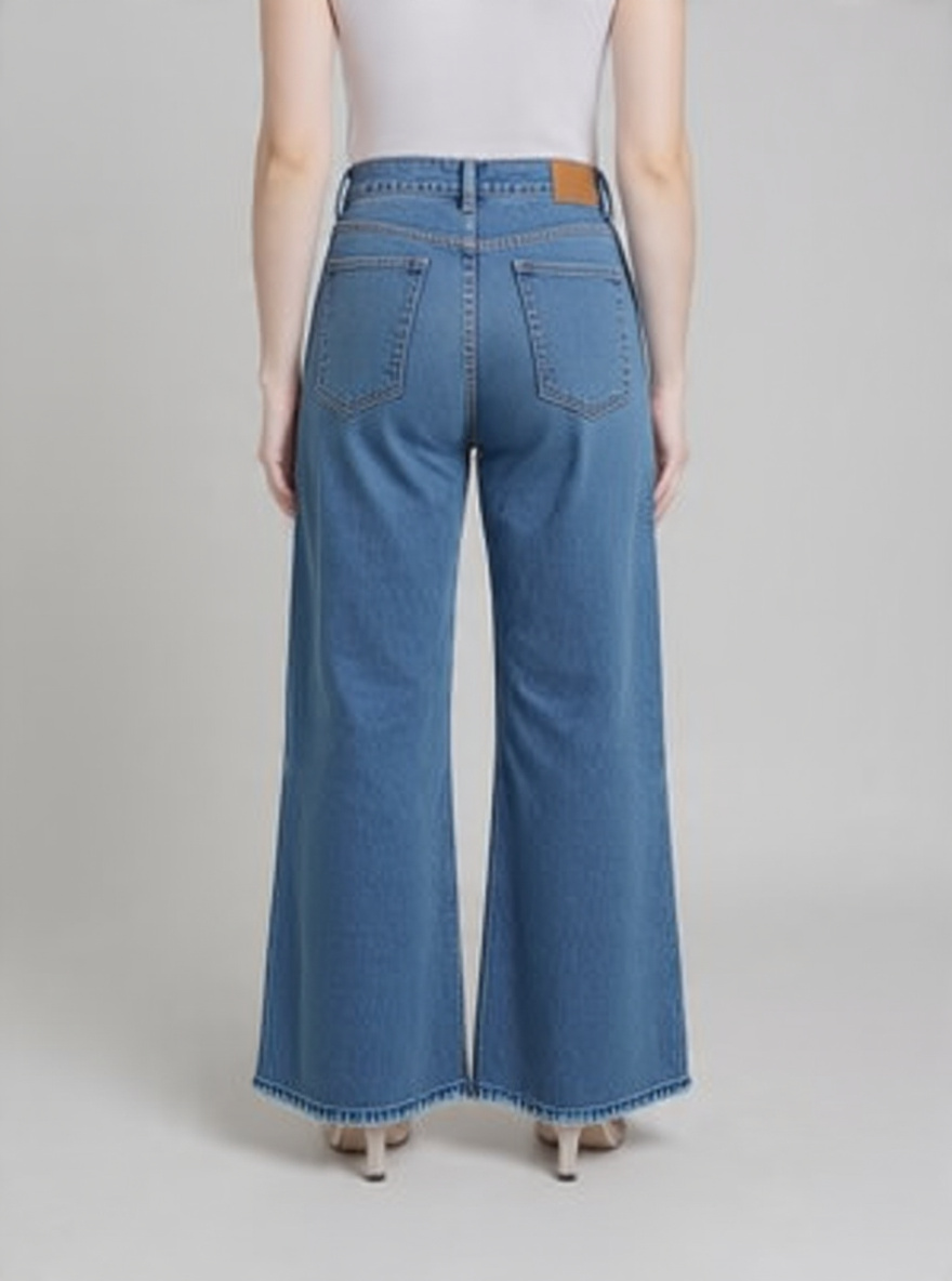 Women High-Rise Relaxed Fit Wide-Leg Palazzo Style Stone-Washed Sky Blue Denim Jeans