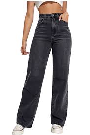 Women High-Rise Relaxed Fit Wide-Leg Baggy Style Faded Black Denim Jeans - Front View