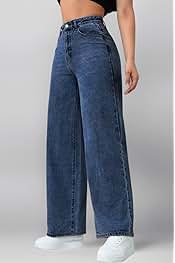 Women High-Rise Relaxed Fit Wide-Leg Baggy Style Indigo Blue Denim Jeans - Front View