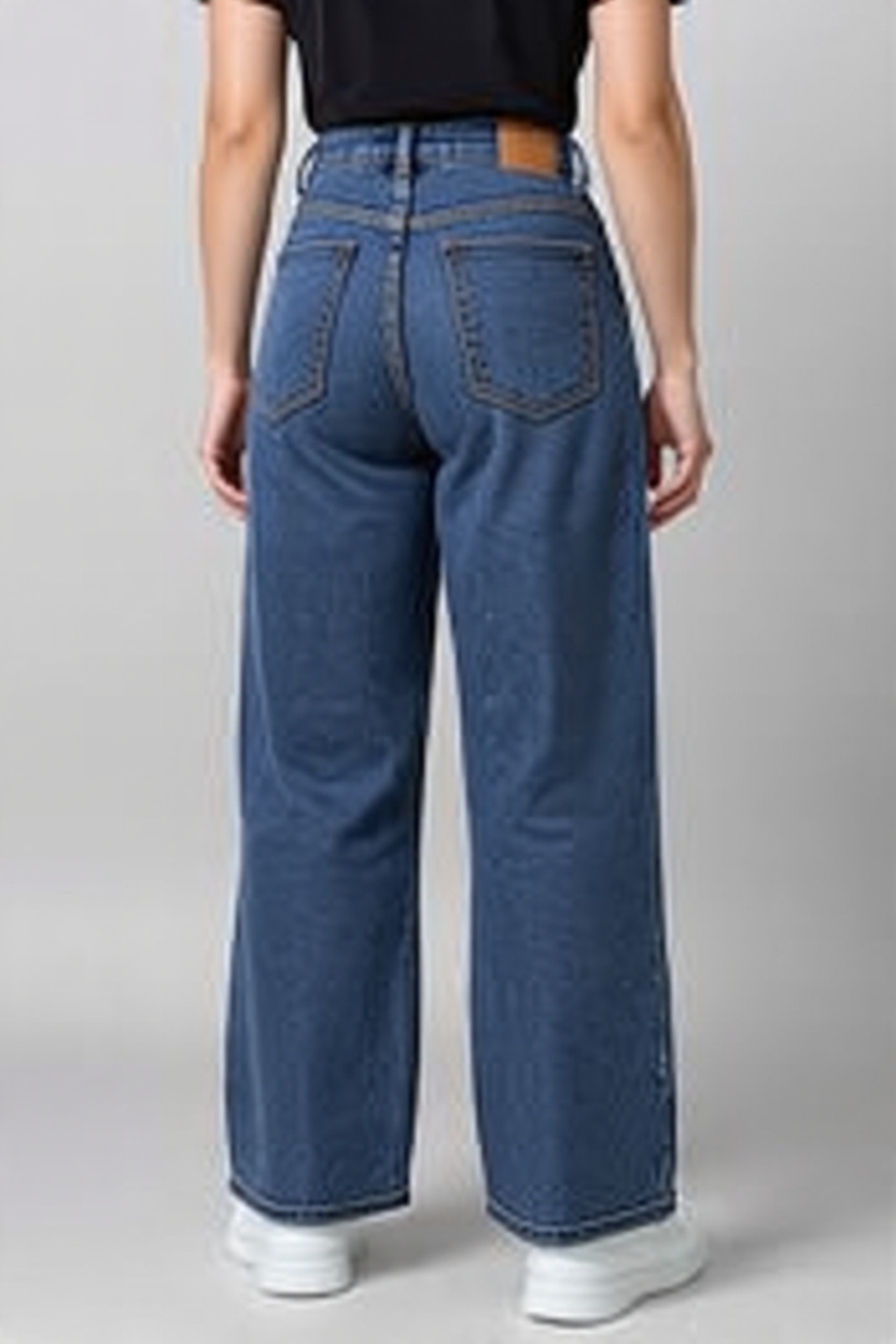 Women High-Rise Relaxed Fit Wide-Leg Baggy Style Indigo Blue Denim Jeans