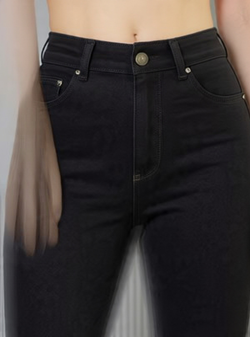 Women Skin Fit Dark Black Denim Jeans - Detail View