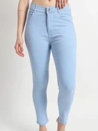 Women Skin Fit Sky Blue Denim Jeans - Front View