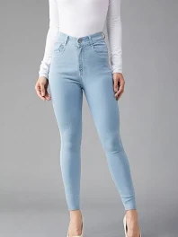 Women Skin Fit Sky Blue Denim Jeans - Back View