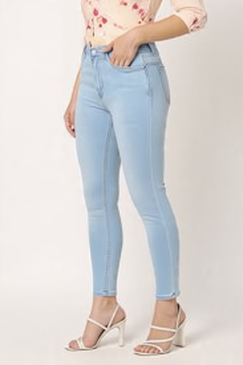 Women Skin Fit Light Sky Blue Denim Jeans - Right Side