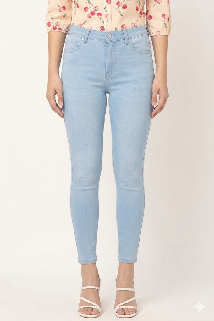 Women Slim Fit Light Sky Blue Denim Jeans - Back View