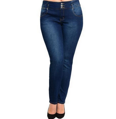 Women Skin Fit Dark Sky Blue Denim Jeans - Front View